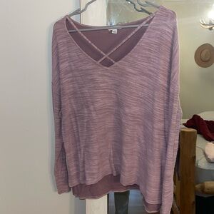 Fleece long sleeve criss cross v neck